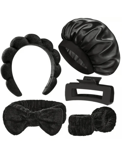 6pcs Satin Sleep Headbands & Spa Headband Set, Ultra-Soft Microfiber Hair Care Headbands With Bow, Maillard Color Wide Headbands, Sleep Headbands, Hair Claw Clips, Unisex, Practical Gift, Retro Gift For Teenage Girls, Cute & Fashionable Women Hair Accessories