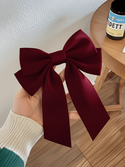 1pc Large Solid Color Valentine's Day Satin Hair Bows For Women Long Ribbon Hair Clips Big Bowknot Barrette French Style Hair Accessories For Girls Vintage Burgundy Red Oversized Bow Clip For Valentine's Day Wedding Party Daily Wearing