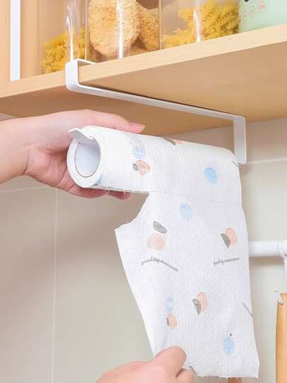 1Pc Iron Kitchen Towel Storage Hanger, Rust-Proof Craftsmanship, Simple Hanging Home Storage Rack (Black/White)