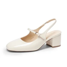 Women's Mary Jane Low Chunky Heels Slingback Closed Square Toe Dress Shoes Elegant Wedding Party Work Office Pumps Shoes - Màu be - Xem 6