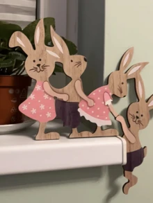 1pc Wooden Easter Decorative Plaque, Party Wreath Decor, Perfect Holiday Gift, Home Decor, Easter Painted Rabbit Wooden Craft Home Decoration Wall Hanging, Easter Bunny Party Tabletop Decor, Decorative Sign And Plaque, Spring Decor, Easter Decoration - Multicolor - View 6