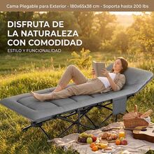 Cama Plegable Portátil para Adultos - Cama de Camping Ultraligera y Compacta, Tela Negra Resistente, Ideal para Playa, Senderismo, Picnic y Aventuras de Viaje - Gris - Ver 6