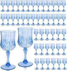AGH 12/24/48 Pack 7oz Plastic Wine Drinking Glasses, Blue Plastic Vintage Champagne Vintage Wine Glasses, Unbreakable Goblets For Parties Wedding, Party, Red Wine Glass, Bars, Restaurants - Màu xanh nhạt - Xem 1