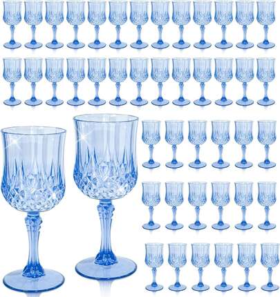 AGH 12/24/48 Pack 7oz Plastic Wine Drinking Glasses, Blue Plastic Vintage Champagne Vintage Wine Glasses, Unbreakable Goblets For Parties Wedding, Party, Red Wine Glass, Bars, Restaurants