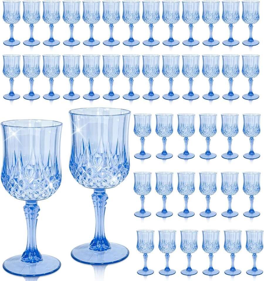 AGH 12/24/48 Pack 7oz Plastic Wine Drinking Glasses, Blue Plastic Vintage Champagne Vintage Wine Glasses, Unbreakable Goblets For Parties Wedding, Party, Red Wine Glass, Bars, Restaurants - Màu xanh nhạt - Xem 1