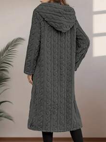 Women's Casual Long Sleeve Collar Long Trench Coat With Regular Hem - 灰色(材質升級) - 查看 2