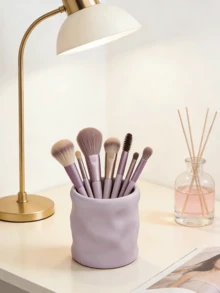 1个树脂化妆刷架 - 手工扭纹设计，两用装饰刷架，适用于梳妆台、办公室、卧室 - 优雅家居装饰礼品（紫色/米色），卧室装饰 | 装饰收纳架 | 高品质工艺 - 彩色 - 查看 9