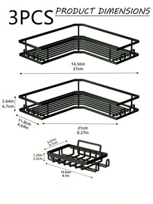 2026 2/3pcs Stainless Steel Bathroom Storage Set Without Drilling: Corner Shower Caddy,[US-Based Shipping]Wall Mounted Adhesive Shower Organizer, Load Capacity Less Than 10kg, No-Drill Waterproof Rustproof Rack For Toiletries & Kitchen.For Shower Gel, Shampoo, Soap,  Suitable For Bathroom, Kitchen And Living Room Corner Storage,  Home Bathroom Decor Bathroom Organizer Summer,Space-Saving Black Iron Storage Organizer.Three-Piece Rust-Proof Stainless Steel Bathroom Storage Rack, Large Capacity,  Bathroom Accessaries,BathroomDeccor,Toothbrush Holder.Suitable As A Home Renovation Gift.Bathroom Deccor,Room Decor,Bathroom Accesssories,Shelf,Shelves,Storage,Shelves For Wall,Floating Shelves For Wall,Bathroom Storage. - 黑色 - 查看 13