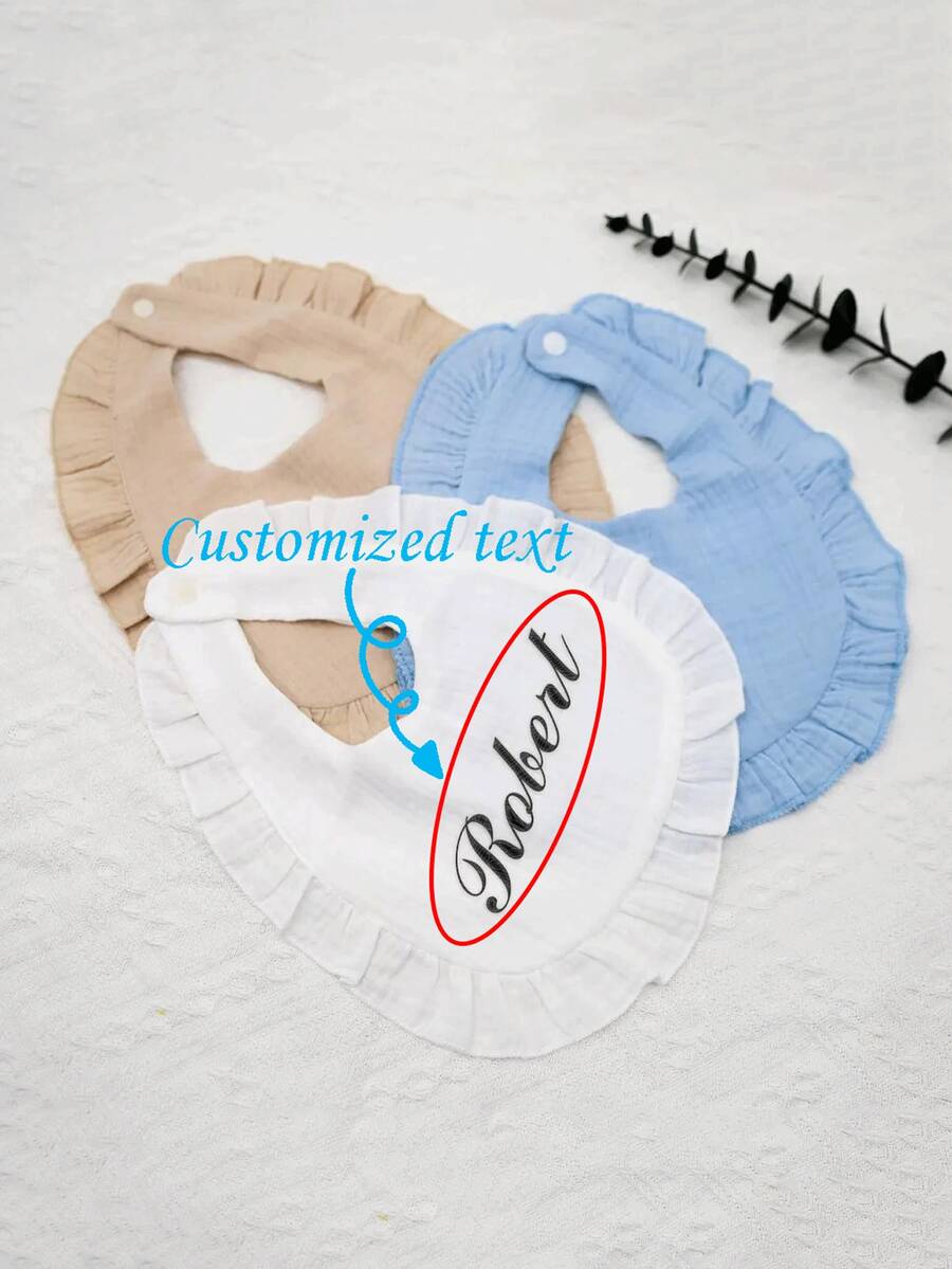 Customized Text Logo Simple Floral Baby Bibs, Perfect Gift For Newborns, Essential For New Parents - Multicolor - View 1