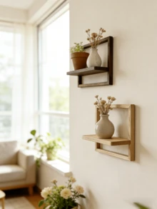 1/2件套乡村风木质悬浮壁架，壁挂式展示架，农舍风格墙面装饰，波西米亚风家居装饰收纳架，适用于客厅、卧室、玄关、厨房、浴室，北欧风格墙面装饰，简约壁挂式家居收纳架，现代风格置物架套装，适用于公寓、办公室及其他家居装饰空间 - 彩色 - 查看 3