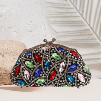 Multi-Color Rhinestone Evening Clutch - Statement Handbag For A Prom, Party, Wedding & Date