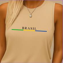 Women's/Men's Basic Printed Tank Top Brazil World Cup Unisex Sleeveless 100% Premium Cotton Gym Spring Summer - Beige - View 1