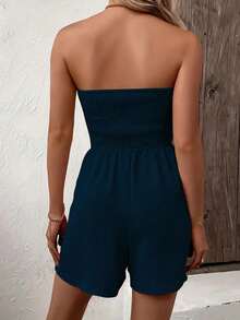Women's Solid Color Frill Trim Button Design Fashionable Jumpsuit - Blue-green - View 3
