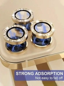 3d Eagle Eye Camera Lens Film Compatible With IPhone With High Definition Reinforced Tempered Glass Metal Camera Lens Protector With Rhinestone Decor, Anti-Scratch, Anti-Shock, Light Luxury Fashion Mobile Phone Accessory Applicable To Daily Shield, Office, Home Daily Shield Office Home Phone Camera Cover Sparkling Crystal Waterproof Shockproof Anti-Fall Scratch Resistant - Gold - View 2