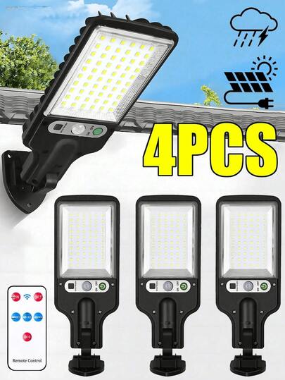4 Piezas Luz de calle solar LED liviana, luz de pared solar ajustable multimodo a prueba de agua con controlador, adecuada para jardín, exterior, pasillo de terraza, escuela, etc.