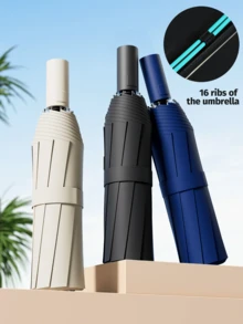 Unisex Automatic Umbrella, 24 Reinforced Ribs, Foldable, Portable, UV-Resistant, Suitable For Sunny And Rainy Days (Customizable Umbrella Fabric, Rib Color, English Letter Pattern Design, Button Shape And Color),Spring Summer Picks,Brides Maid Gifts,Room,Bedroom Decor,Beach,Travel,For Men,For Women,Vacation - Default - View 13