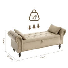 Ottoman Storage Bench,Sofa Bench,Foot Rest Stool,Velvet End Of Bed Bench,Storage Box With Lid, Entryway Bench,168 KG Load Capacity - Brown - View 6
