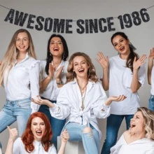 Conjunto de 1 unidade para decoração de aniversário de 40 anos para homens e mulheres, faixa de barbante com glitter preta e dourada "Feliz 40º Aniversário", "Incrível desde 1986", "Direto de 1986", "Olá 40", "40 Fabulosos", "Um brinde aos 40 anos" - Artigos para festa - Multicolorido - Ver 8