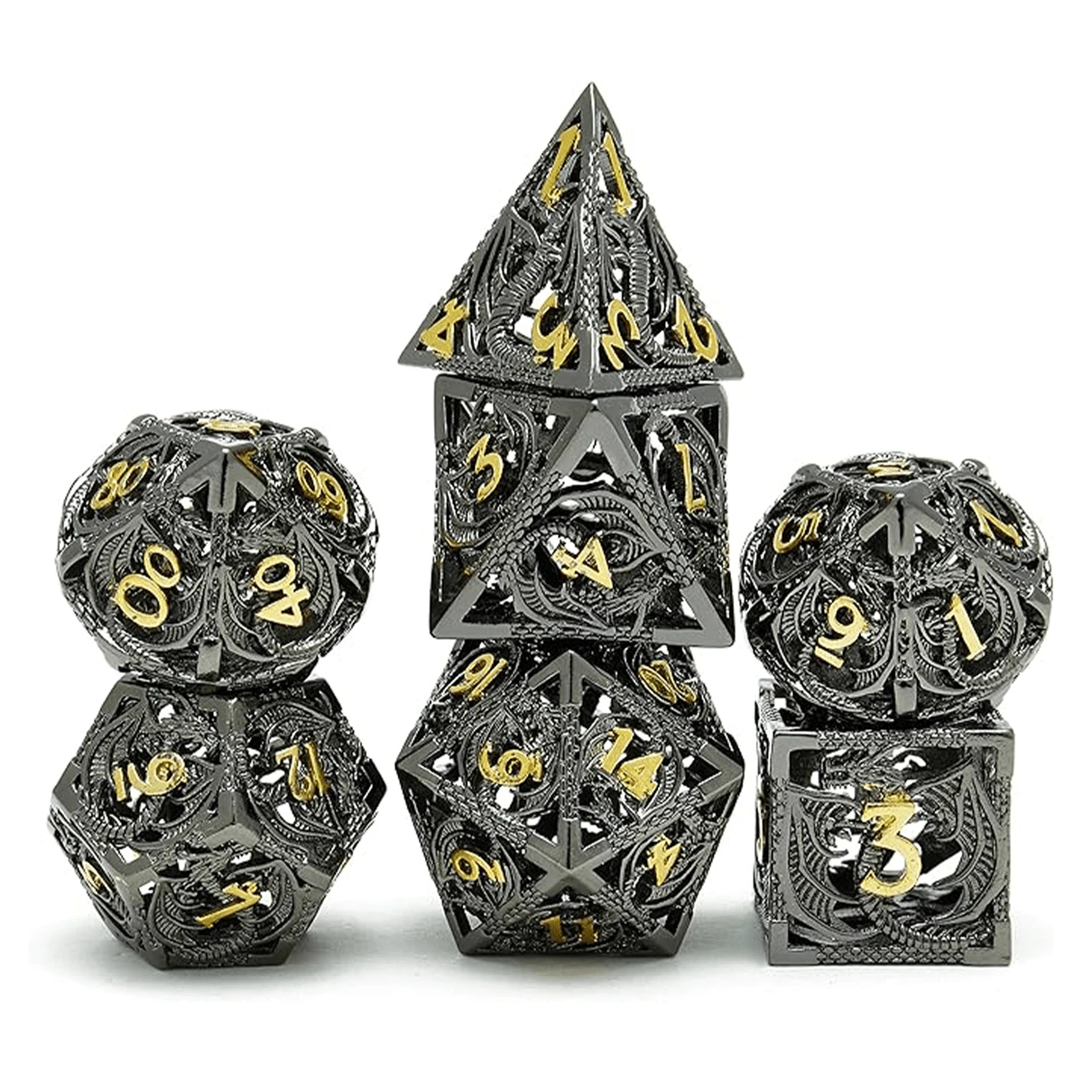 1set 7psc D&D Dice Set Metal Dice Dice Gift Polyhedral Dice Set D&D Role Playing Dice D20 Hollow Polyhedral Dice Set For RPG MTG Table Games - Multicolor - View 1