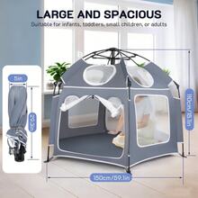 (Gris) Parque infantil para bebés y niños pequeños, parque de juegos plegable y automático, parque de juegos portátil para interiores y exteriores, parque de juegos de 420D de peso ligero para interiores y exteriores - Gris - Ver 2