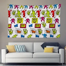 6 Funny Art Keiths Harings Tapestry Background Hanging Cloth Bedroom Room Decor Aesthetic Tapestry Wall Party (1) - Màu sắc hình ảnh chính - Xem 1