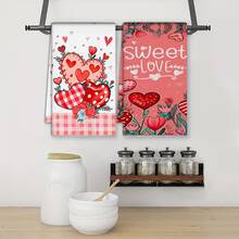 2/4/48条装情人节厨房毛巾，浪漫心形玫瑰图案涤纶洗碗布，吸水性强，柔软耐用，适合日常厨房清洁，营造情人节氛围，实用又美观的家居用品，情人节及婚礼装饰，多用途清洁毛巾 - 彩色 - 查看 9