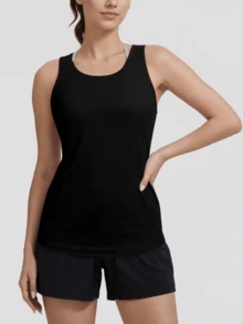 MathCat Women's Workout Tanks Cloudweight Open Back Workout Lightweight Athletic Gym Tank Soft Running Sleeveless Shirts - 黑色 - 查看 2