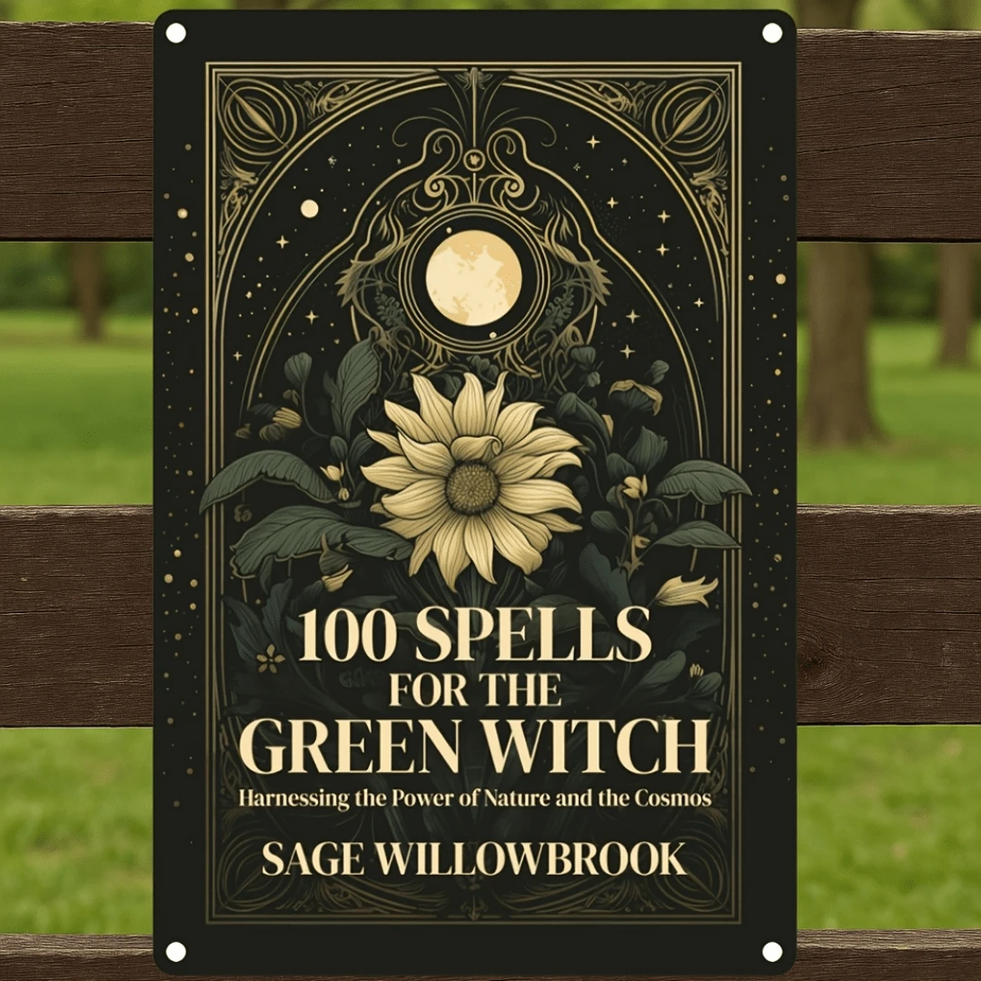 1pc Vintage Green Witch Almanac Metal Sign - 8"X12" | "100 Spells Of The Green Witch" By Sage Willow Brook | Mystical Floral & Moon Design | Reusable Home Decor For Bars, Cafes, Garages, - Nhiều màu - Xem 1