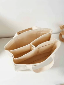 Large Capacity Multi-Pocket Shoulder Bag With Compartments, Versatile Handbag With Handles, Beige, Large School Tote Bag, Multiple Compartments, Perfect For Beach, School, Work & Daily Use - 米色 - 查看 5