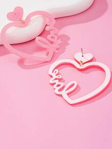 New Arrival Hot Selling 520 Valentine's Day Acrylic Earrings, Pink Heart Hollow Letter Pendant Earrings, Cross-Border Couples Gift