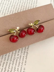 1 Pair Cute Cherry Earrings, Sweet Red Stud Earrings, Student Jewelry, Women's Casual Daily Wear - Style 1 - View 2