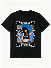 KARINA Aespa Whiplash Unstoppable Speed Camiseta deportiva de manga corta con cuello redondo y estampado para hombres - Negro - Ver 6