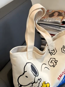 1pc Snoopy Cartoon Print Canvas Shoulder Bag, Cute Cartoon Handbag Suitable For Women And Girls Daily Use, Minimalist Student Backpack, Holiday Gift, Birthday Gift, Back To School Gift - Multicolor - View 4