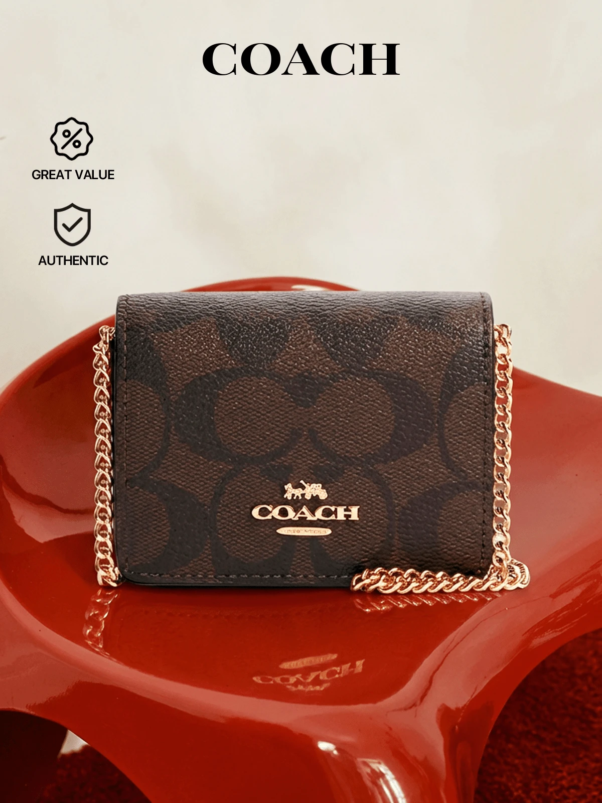 COACH Mini Wallet On A Chain In Signature Canvas CZ278 IMXAQ - Black - View 1