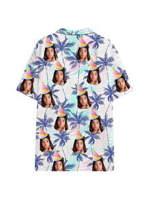 1pc Customizable Men's Hawaiian Shirt, Brazil Collar Button-Up Shirt, Personalized Men's Summer Clothing, Holiday Shirt, Men's Casual Birthday Shirt With Funny Face Design, Personalized Photo Gift For Boyfriend, Husband, Family, Friends - Multicolor - View 4