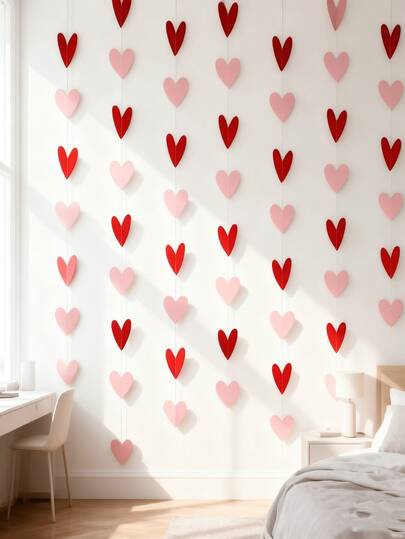 35pcs Red & Pink Heart Shaped Wreath - Valentine's Day Decor, Hanging Heart Decor, Valentine's Day Banner, Hanging Valentine's Wreath, Valentine's Day Decorations, Large Heart Valentine's Decor, Valentine's Day Backdrop Decor, Window Hanging Decor