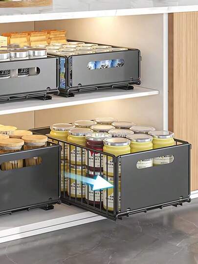 1 Set Under Sink Storage Rack, Double-Layer Pull-Out Cabinet Organizer, Rust-Proof Under Sink Storage Rack, Large Capacity Under Sink Organizer And Pull-Out Cabinet Drawer, Kitchen Storage Rack, Sliding Drawer Style Storage Tray Spice Rack, Suitable For Cabinet Drawers