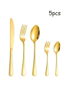 5/20/30pcs Stainless Steel Flatware Set, Smooth Line Handle Design, Suitable For Home Kitchen, Restaurant, Hotel, Wedding, Party, Holiday - Gold - View 12