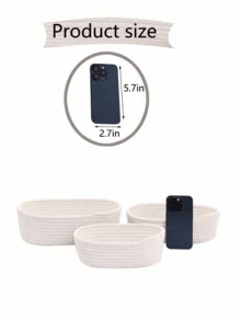 Keranjang Penyimpanan Anyaman Oval Warna Biru Solid Desain Minimalis untuk Ruang Tamu, Meja, Camilan, Buah-buahan, Mainan, Pintu Masuk, Kamar Mandi, Wadah Dekoratif, Solusi Pengorganisasian Dekorasi Rumah yang Bergaya - Putih - View 3