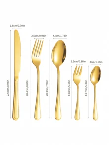5/20/30pcs Stainless Steel Flatware Set, Smooth Line Handle Design, Suitable For Home Kitchen, Restaurant, Hotel, Wedding, Party, Holiday - Gold - View 2