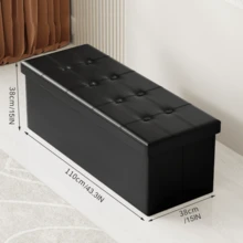 Lislark Storage Bench 110x38x38cm Storage Box End Of Bed Storage Bench Storage Bench For Home Living Room Ottoman Storage Folding Box Foot Stool Faux Leather Seat Storage Trunk Bench - Black - View 2