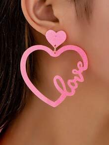 New Arrival Hot Selling 520 Valentine's Day Acrylic Earrings, Pink Heart Hollow Letter Pendant Earrings, Cross-Border Couples Gift