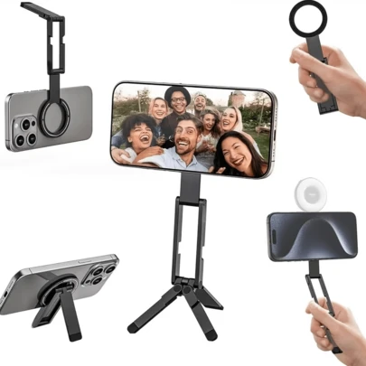Magnetic Phone Tripod For Smartphones - Portable Mini Stand With Strong Magnetic Mount, Automatic Quick Attachment, Universal Compatibility Compatible With Iphone And Android, Stable Hands- Support For Video Calls, Vlogging, Live Streaming, Photos, Tutorials, Travel, Desktop Setup, And Studio Shots, Lightweight, Durable, Compact Design Suitable For Desktop Or On-The-Go Filming, Easy Magnetic Alignment, Anti-Slip Feet, Universal Clamp That Fits A Wide Range Of Smartphone Widths, And A Durable Finish That Resists Wear For Everyday Content Creation.