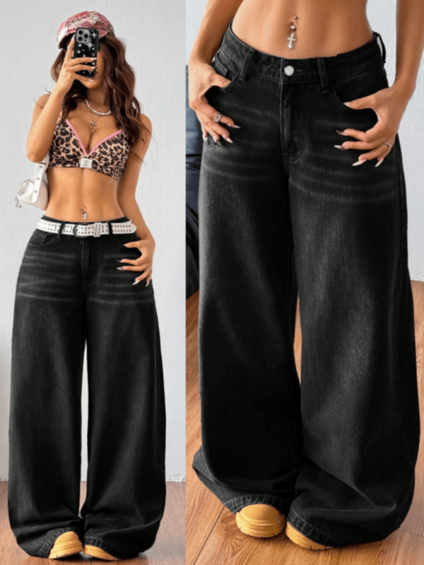 Women's Casual Denim Jeans (Couple Style - Wide Leg Pants), Spring Fashion Denim Pants Suitable For All Seasons, Oversized Charcoal Gray, High Waist, Full Length, Casual Outdoor Pants, Multi-Functional Daily Wear, Valentine's Day Essential Women's Fashion Jeans Single Item Gift, Suitable For Family Leisure, Slimming For Teenagers To Adults, Minimalist Design, Durable Jeans