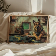 1pc Modern Wall Art Poster, Vintage Contemporary Decorative Art Style, Inspired By Fallout German Shepherd Canvas Art Print - Animal Ink Wall Hanging Decor, Framed Or Unframed, Room Decor, Home Decor, College Dorm Apartment Decor, Hotel, Home, Living Room, Bedroom, Bathroom And Office Wall Decor Gift
