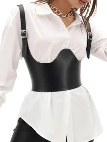Fashion Wide Harness Belt, PU Leather Under-Bust Corset Belt, Modeling Corset, Female Street Style Harness Belt. - màu đen - Xem 2