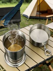 Customized Stainless Steel Collapsible Travel Cup, Personalized Minimalist Camping Folding Cup, Customized 304 Stainless Steel Folding Cup, Personalized Travel Cup, Foldable Metal Travel Collapsible Cup, Engraved Outdoor Folding Cup Travel Folding Cup Keychain, Suitable For Outdoor Camping, Hiking, Driving - Multicolor - View 10