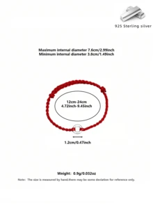 S925纯银幸运结红绳手链，情侣/家庭新年礼物，送给母亲、女朋友 - 紅色 - 查看 7