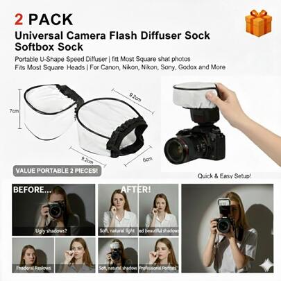 2-Pack Portable Mini Flash Softbox Diffuser,Easy-Install Speedlight Sock For Studio & Outdoor Portrait Photography,Universal Fit For Most DSLR Flashes
