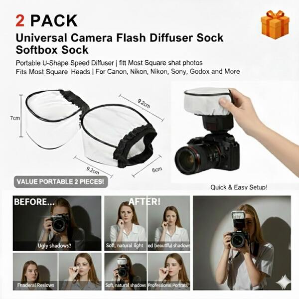 2-Pack Portable Mini Flash Softbox Diffuser,Easy-Install Speedlight Sock For Studio & Outdoor Portrait Photography,Universal Fit For Most DSLR Flashes